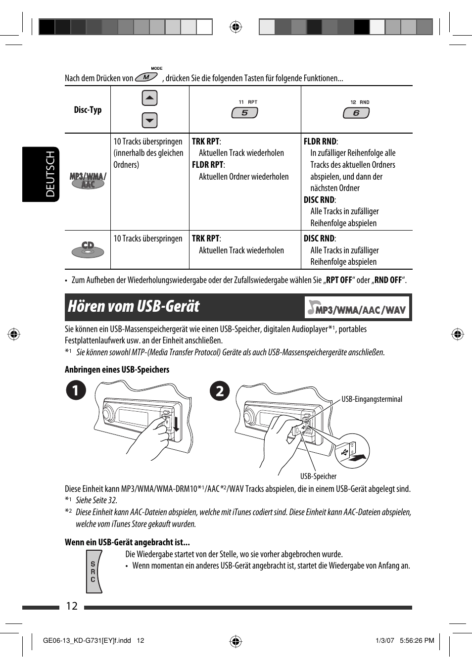 Hören vom usb-gerät, 12 deutsch | JVC KD-G731 User Manual | Page 50 / 117