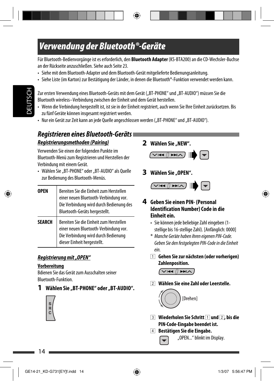 Verwendung der bluetooth®-geräte, Registrieren eines bluetooth-geräts 2 | JVC KD-G731 User Manual | Page 52 / 117