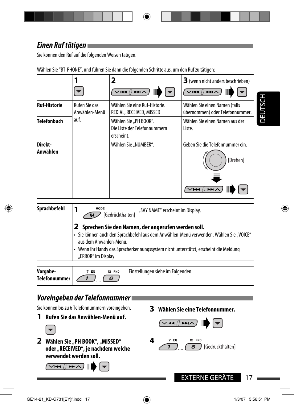 Einen ruf tätigen, Voreingeben der telefonnummer | JVC KD-G731 User Manual | Page 55 / 117