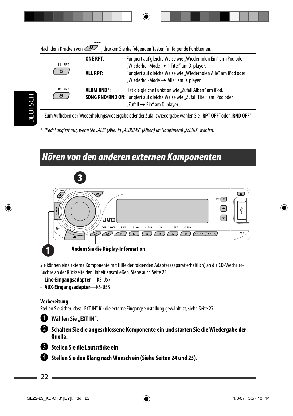 Hören von den anderen externen komponenten | JVC KD-G731 User Manual | Page 60 / 117