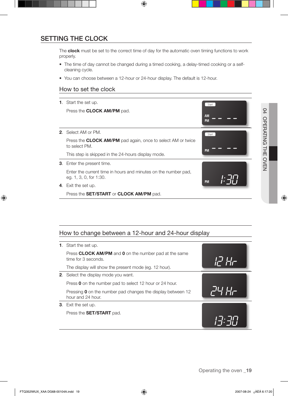 Setting the clock, How to set the clock | Samsung FTQ352IWUX User Manual | Page 19 / 56