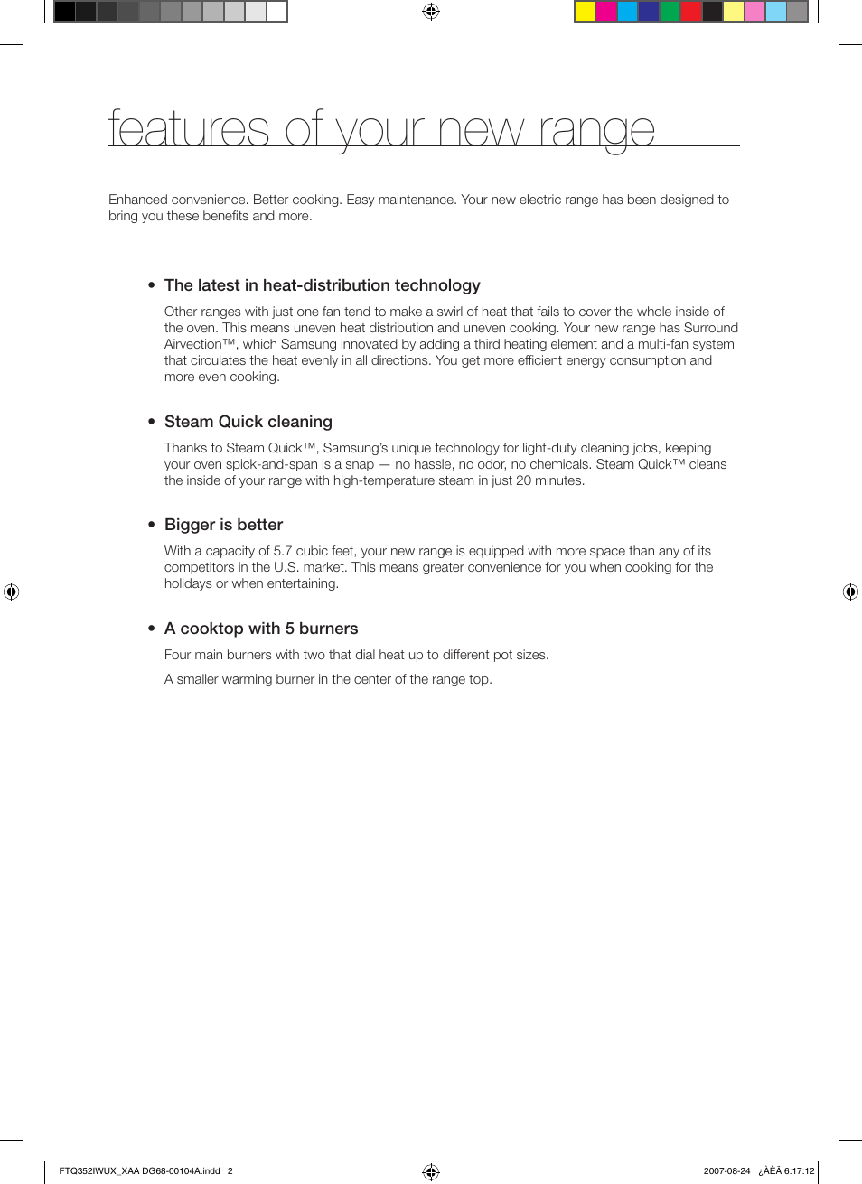 Features of your new range | Samsung FTQ352IWUX User Manual | Page 2 / 56