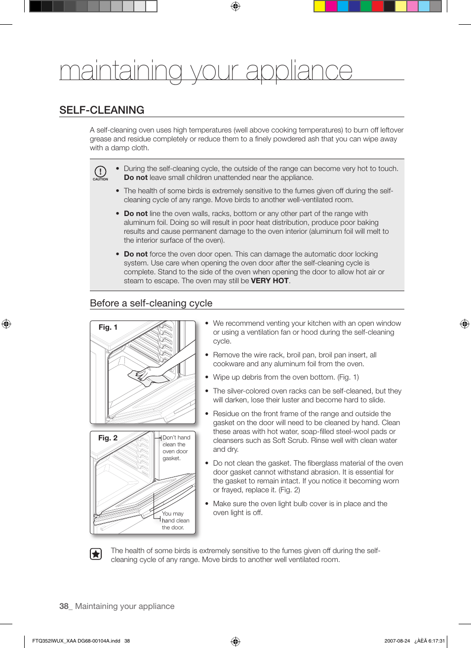 Maintaining your appliance, Self-cleaning, Before a self-cleaning cycle | Samsung FTQ352IWUX User Manual | Page 38 / 56