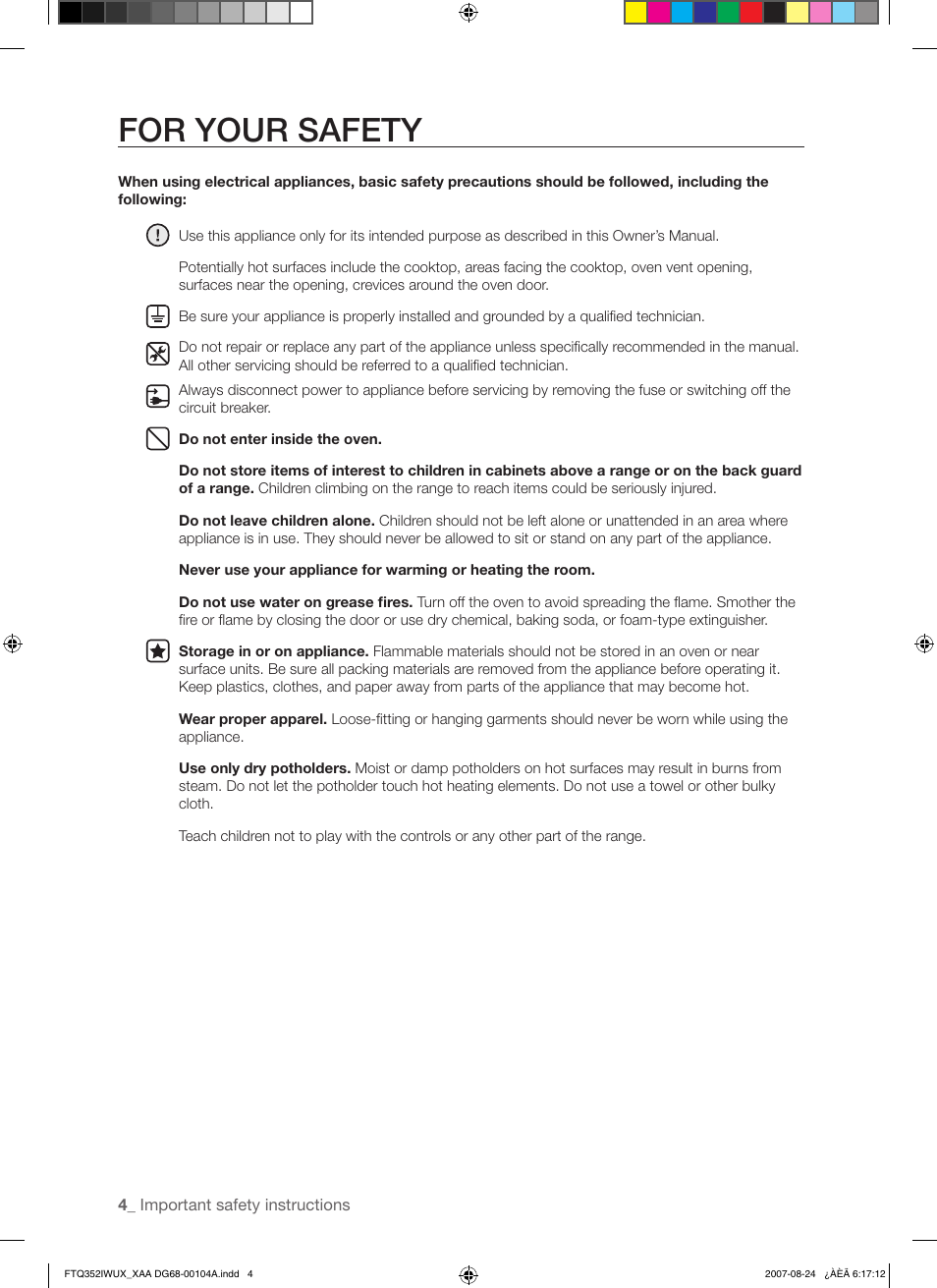 For your safety | Samsung FTQ352IWUX User Manual | Page 4 / 56