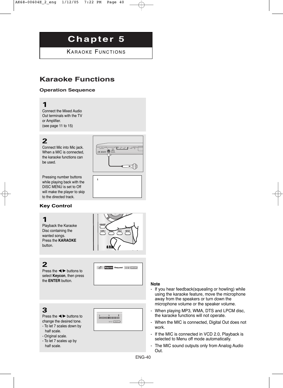 Karaoke functions | Samsung DVD-P250K User Manual | Page 100 / 120