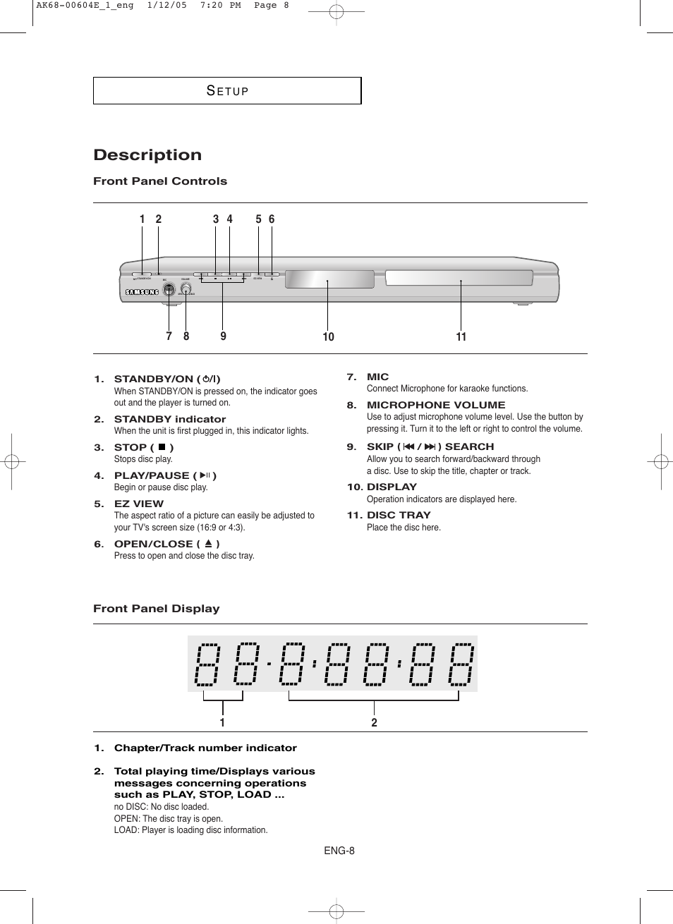Description | Samsung DVD-P250K User Manual | Page 68 / 120