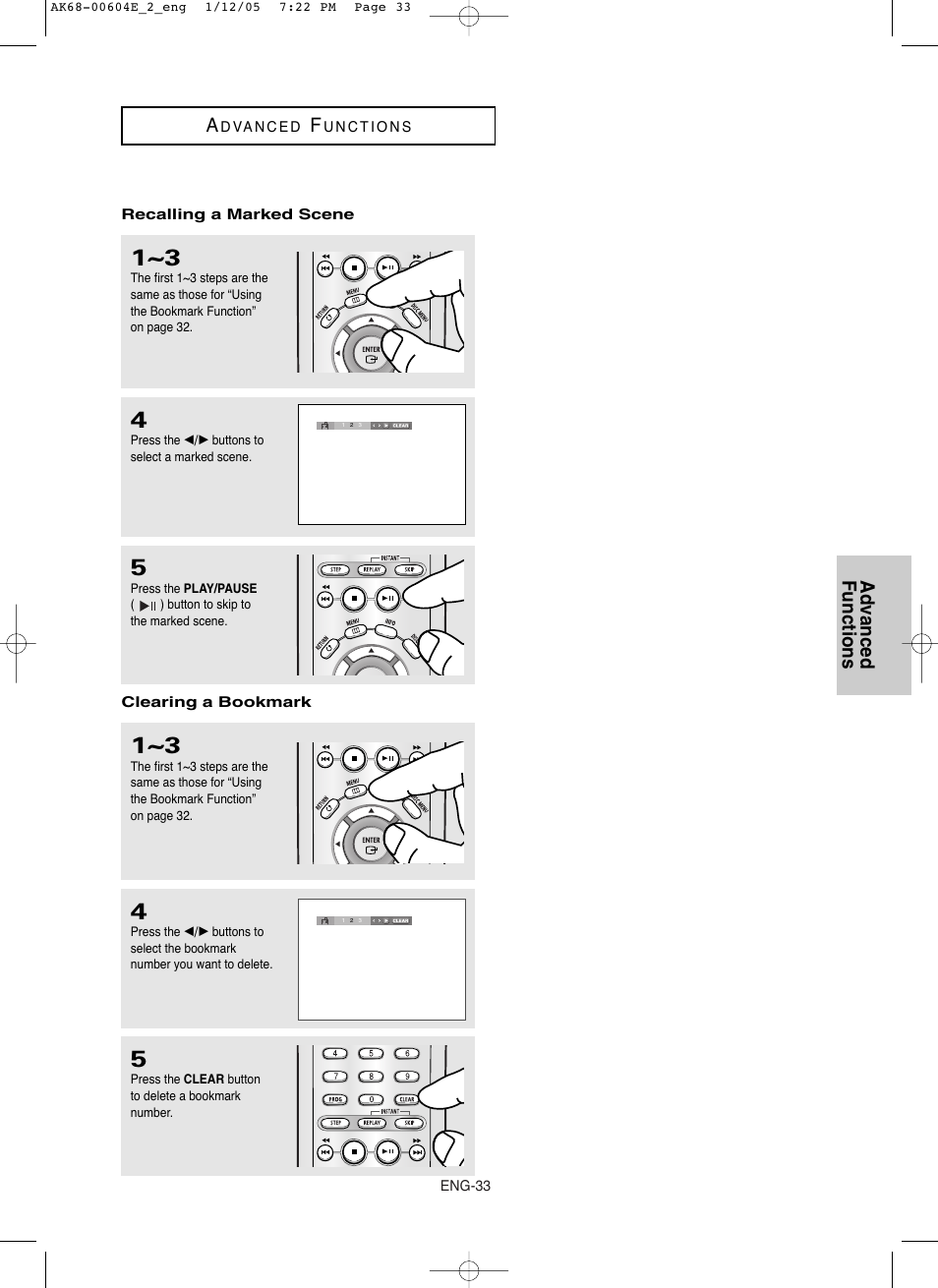 Advanced functions a | Samsung DVD-P250K User Manual | Page 93 / 120