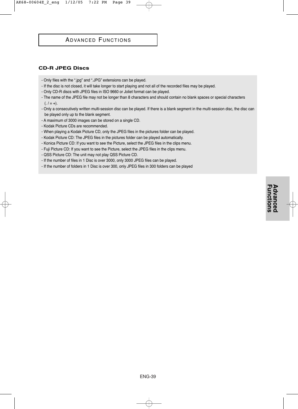 Advanced functions a | Samsung DVD-P250K User Manual | Page 99 / 120