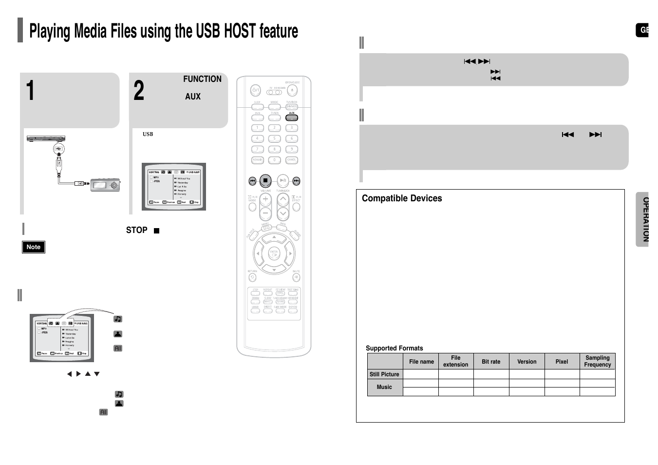 Playing media files using the usb host feature, Fast playback skip forward/back | Samsung HT-UP30 User Manual | Page 15 / 36