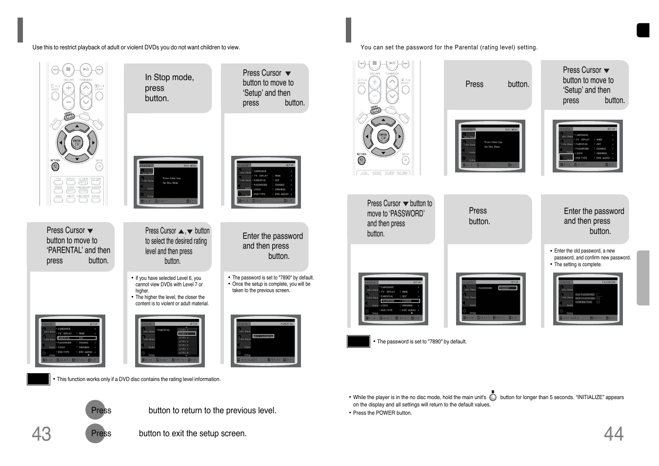 Setting parental controls (rating level), Setting the password | Samsung HT-UP30 User Manual | Page 23 / 36