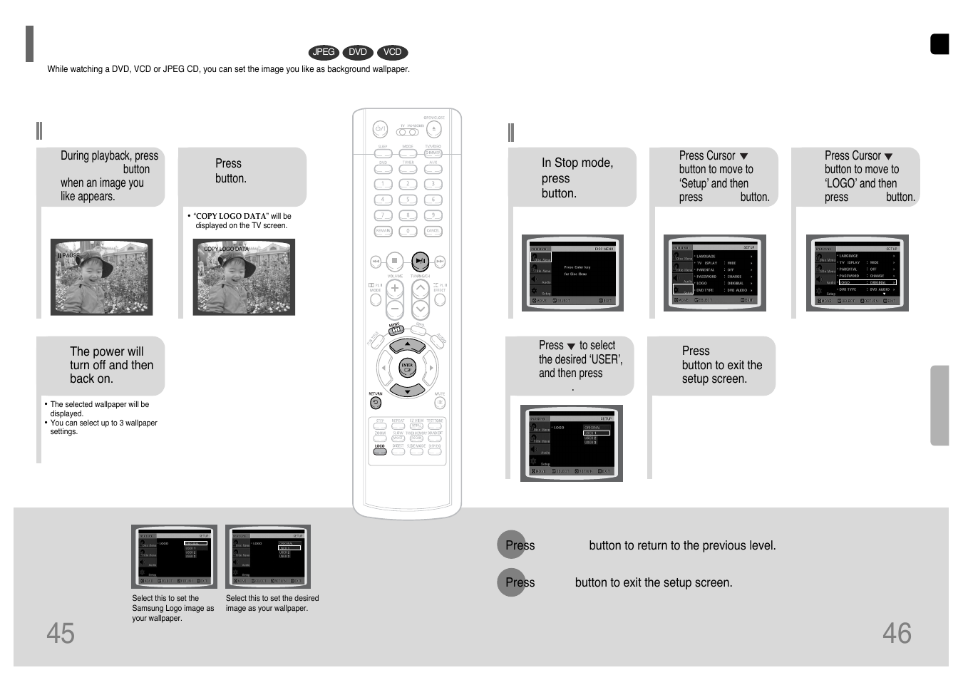 Setting the wallpaper | Samsung HT-UP30 User Manual | Page 24 / 36