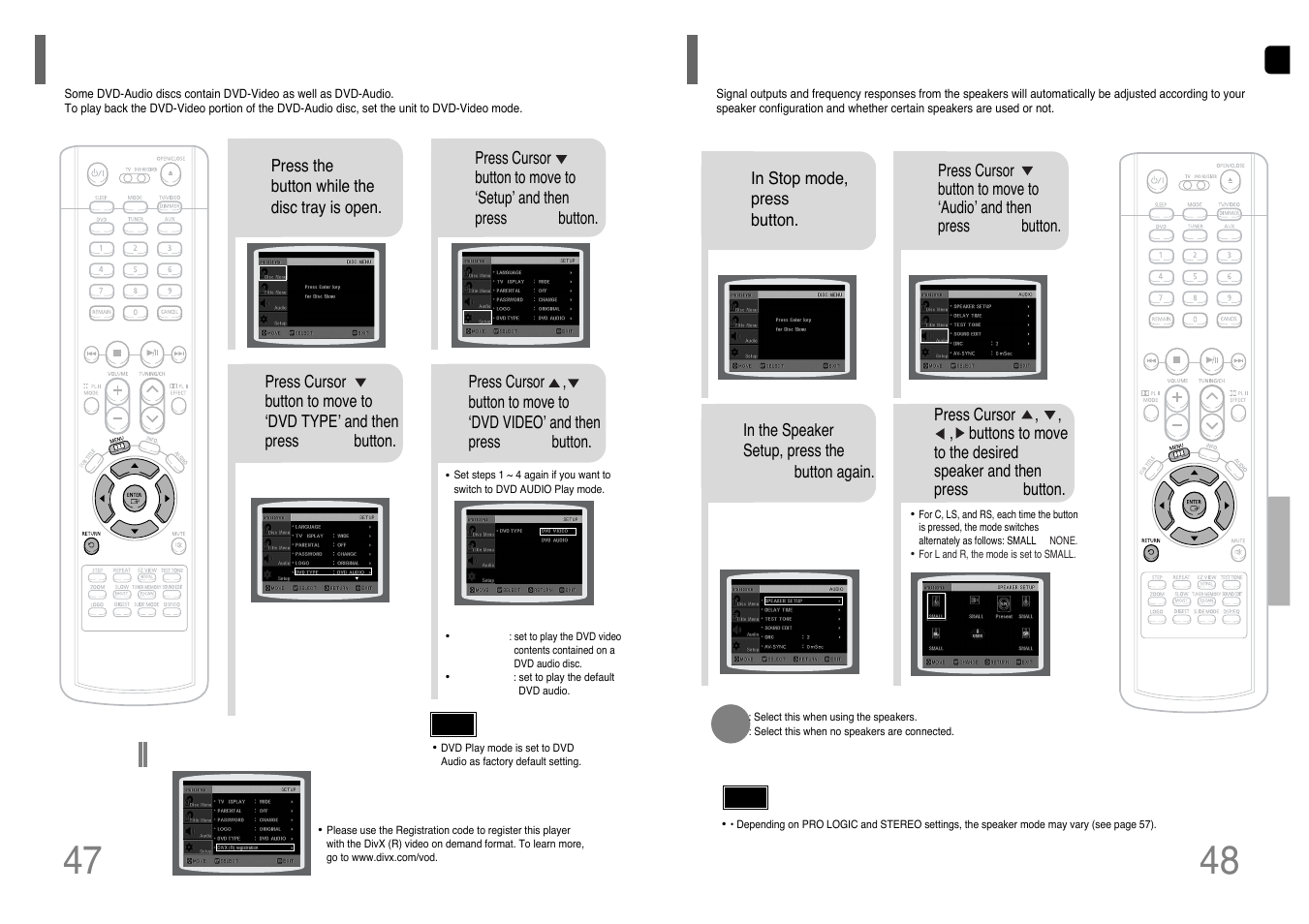 Dvd audio disc playback mode, Setting the speaker mode | Samsung HT-UP30 User Manual | Page 25 / 36