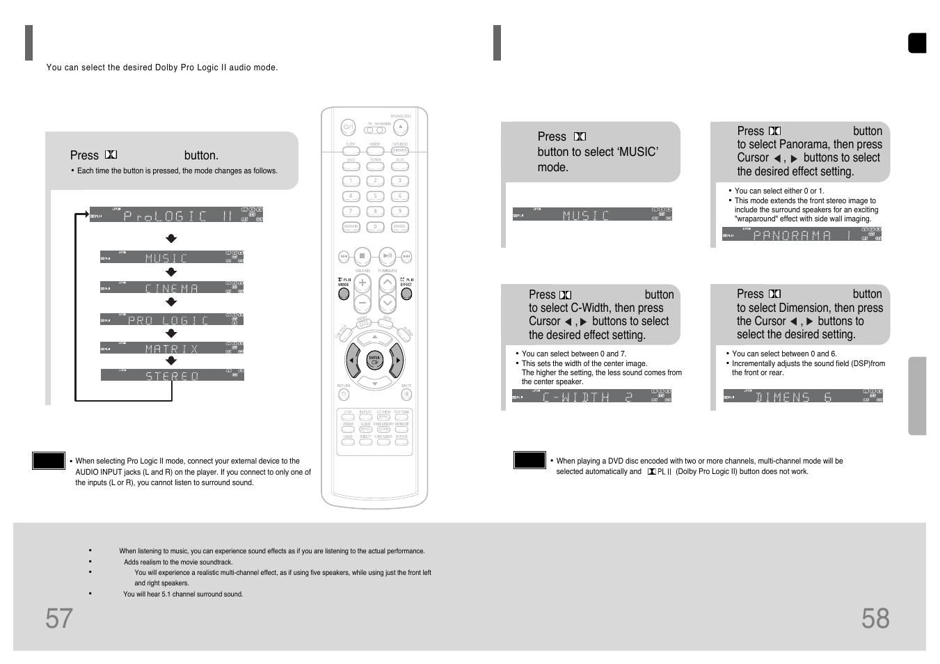 Dolby pro logic ii mode, Dolby pro logic ii effect | Samsung HT-UP30 User Manual | Page 30 / 36