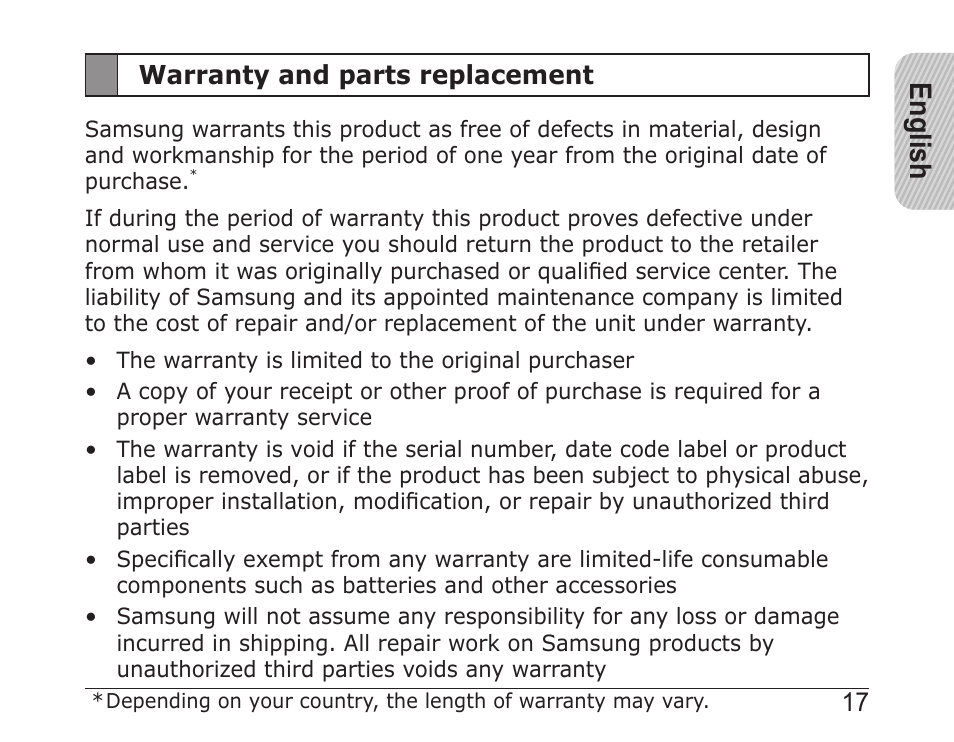 English | Samsung WEP850 User Manual | Page 17 / 18