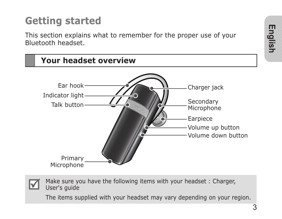 Getting started, English | Samsung WEP850 User Manual | Page 3 / 18
