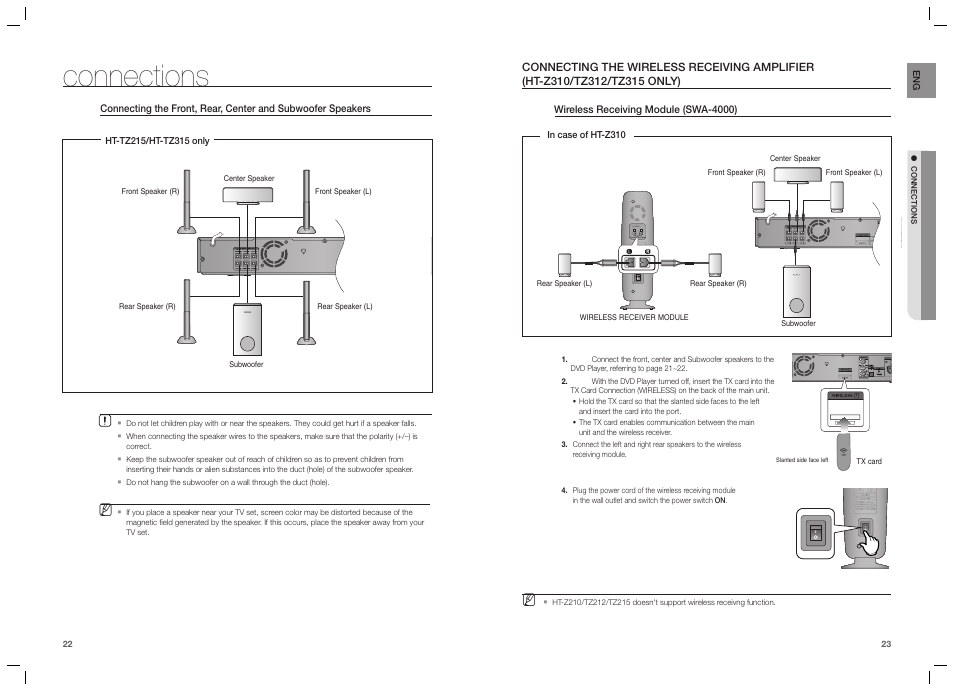 Connections, Aux in 2, Ipod aux in 2 reset | Ipod aux in 2 | Samsung HT-TZ215  EN User Manual | Page 12 / 37