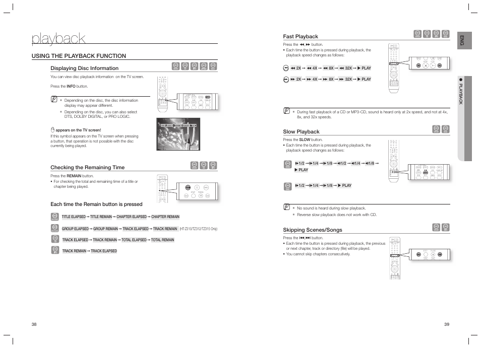 Playback, Dbagd, Dbad | Samsung HT-TZ215  EN User Manual | Page 20 / 37
