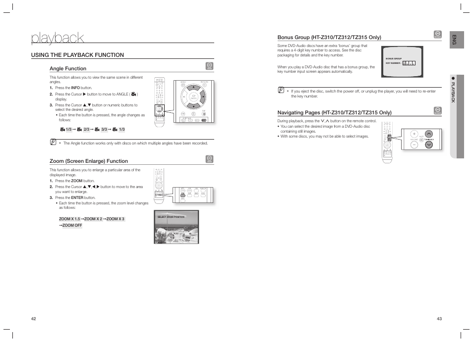 Playback | Samsung HT-TZ215  EN User Manual | Page 22 / 37