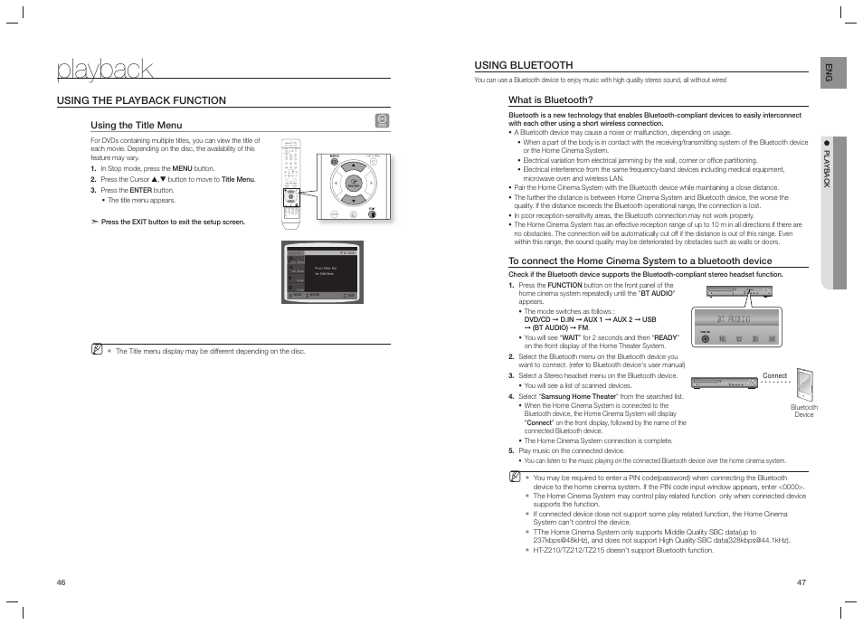 Playback | Samsung HT-TZ215  EN User Manual | Page 24 / 37