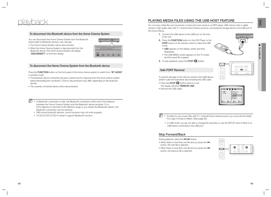 Playback, Aux in 1 | Samsung HT-TZ215  EN User Manual | Page 25 / 37