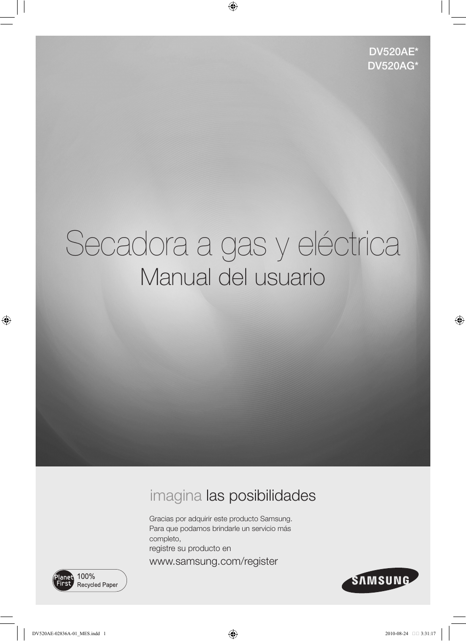 Secadora a gas y eléctrica, Manual del usuario, Imagina las posibilidades | Samsung DV520AE-02836A-01 User Manual | Page 43 / 84