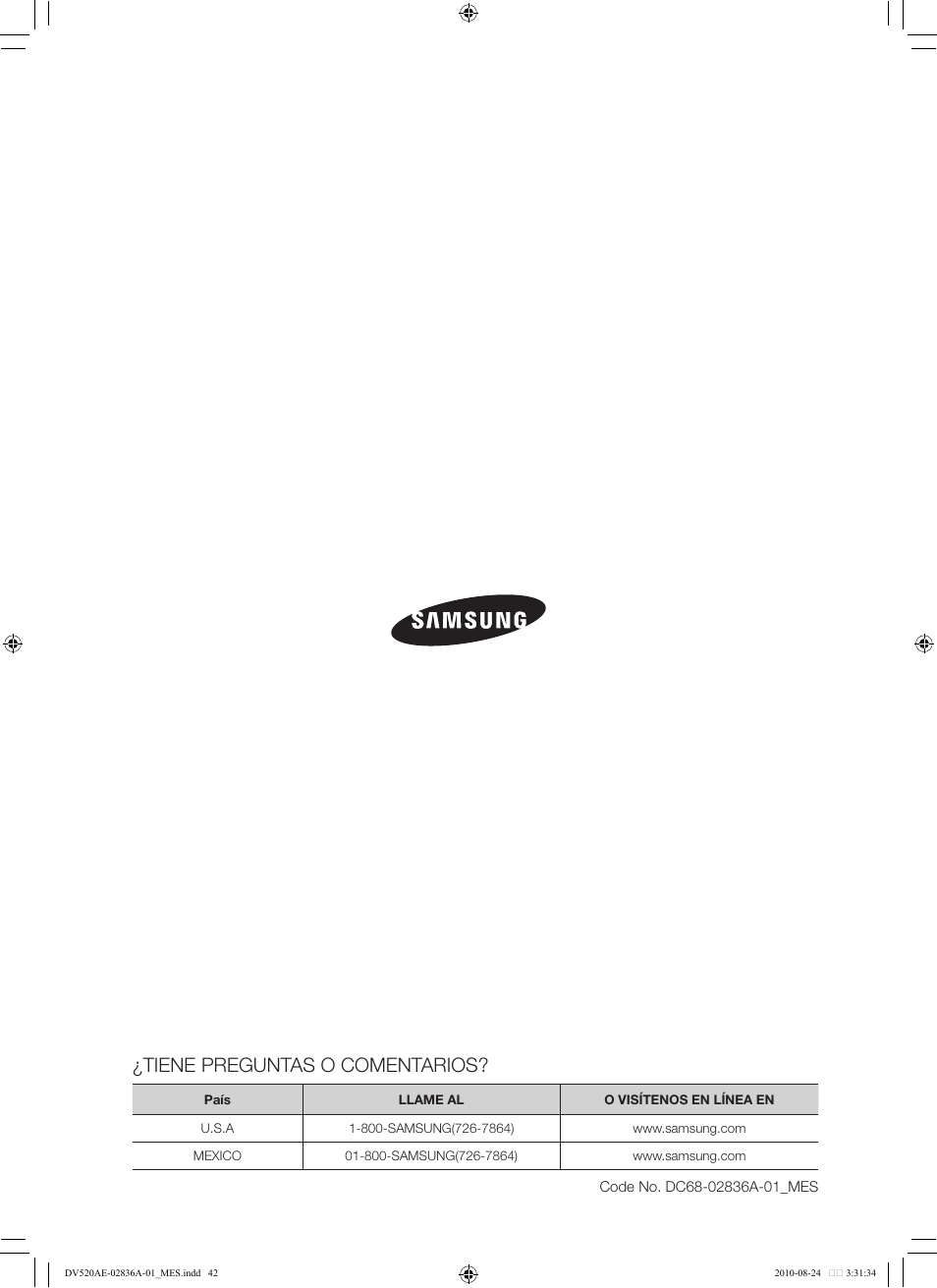 Tiene preguntas o comentarios | Samsung DV520AE-02836A-01 User Manual | Page 84 / 84