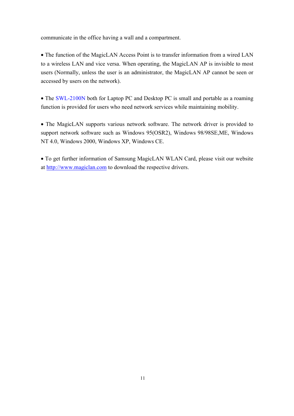 Samsung SWL-2100N User Manual | Page 11 / 75