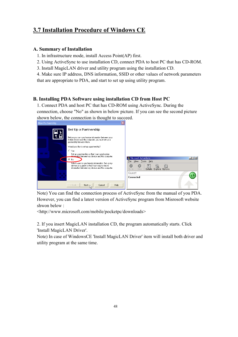 7 installation procedure of windows ce | Samsung SWL-2100N User Manual | Page 48 / 75