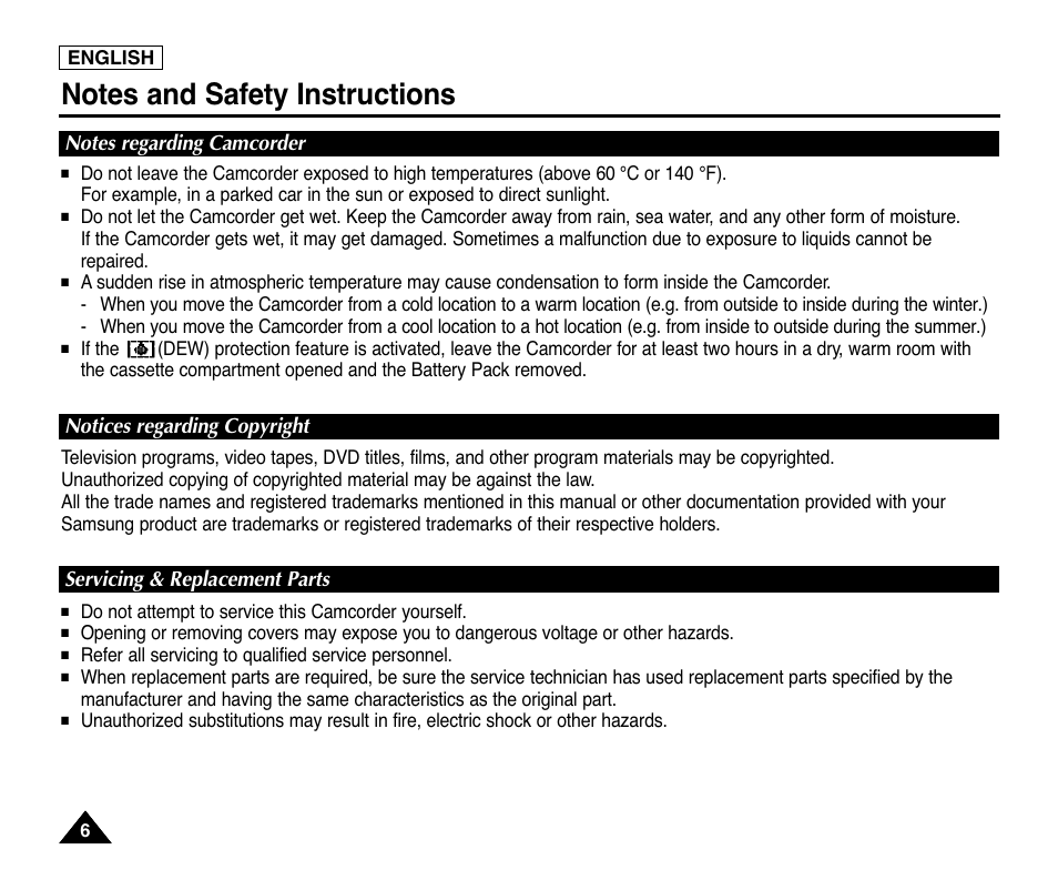 Servicing & replacement parts | Samsung digital SC-D363 User Manual | Page 10 / 111