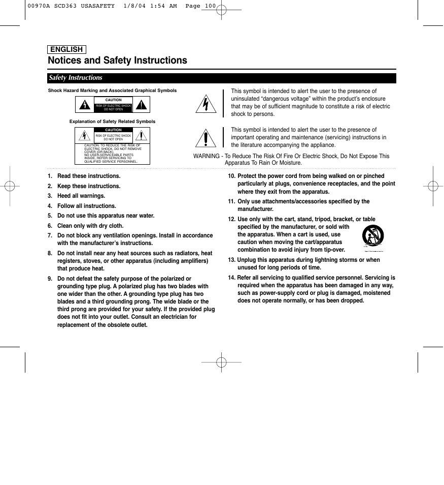 Notices and safety instructions, English, Safety instructions | Samsung digital SC-D363 User Manual | Page 2 / 111