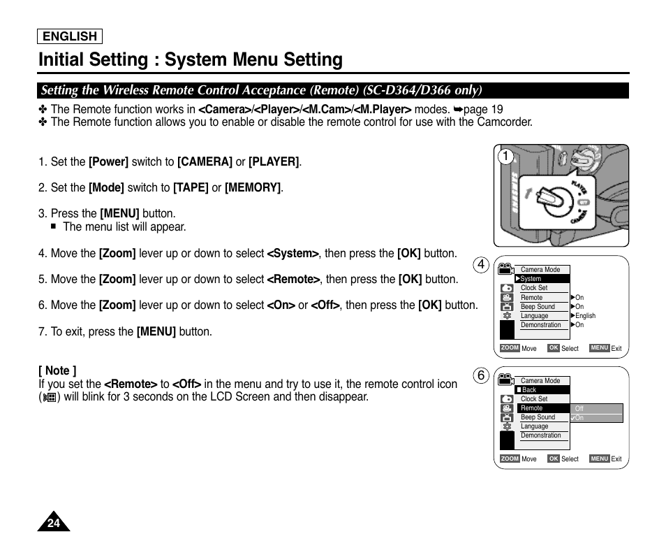 Initial setting : system menu setting, English | Samsung digital SC-D363 User Manual | Page 28 / 111