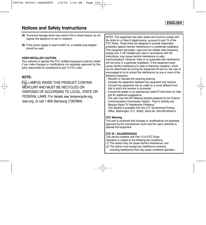 Notices and safety instructions | Samsung digital SC-D363 User Manual | Page 5 / 111