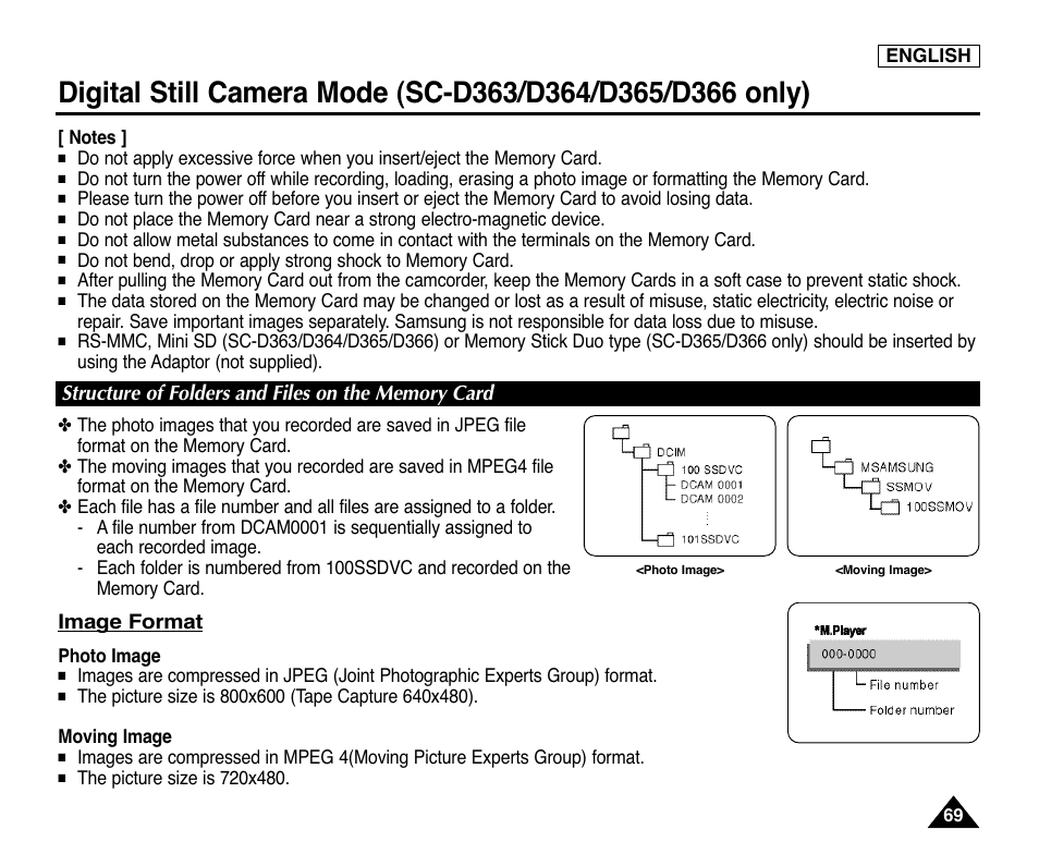 Structure of folders and files on the memory card | Samsung digital SC-D363 User Manual | Page 73 / 111