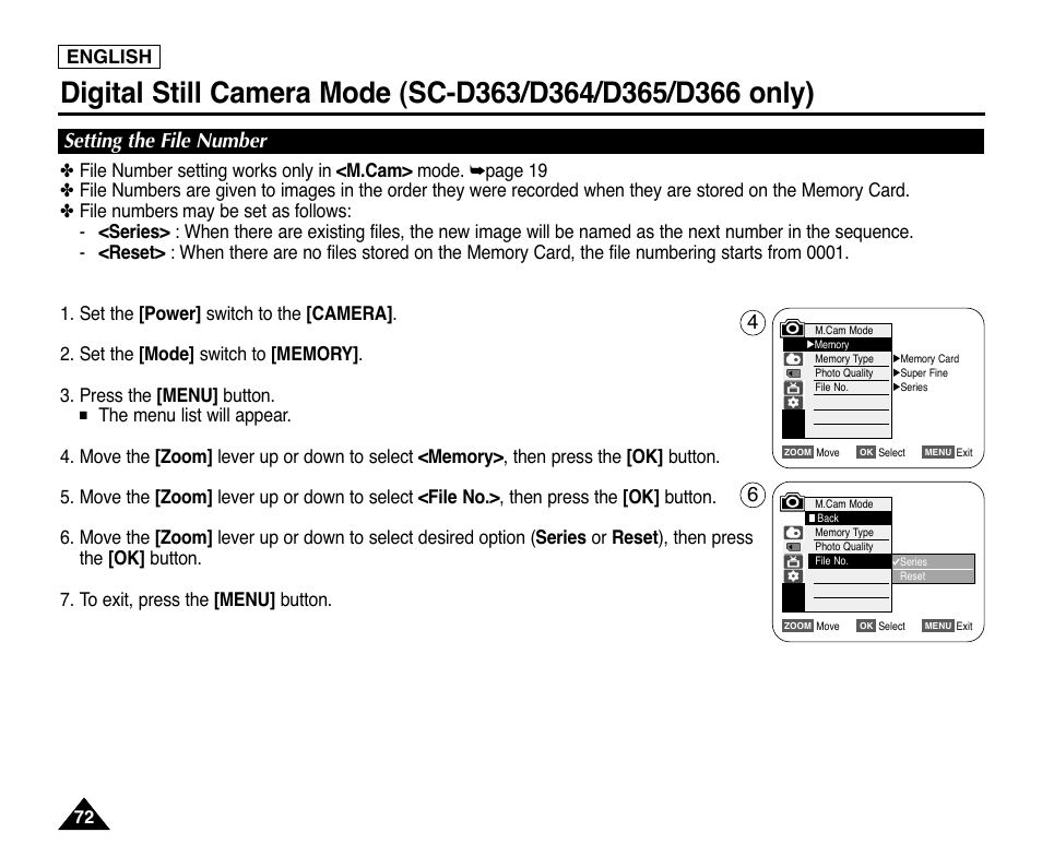 Setting the file number, English | Samsung digital SC-D363 User Manual | Page 76 / 111