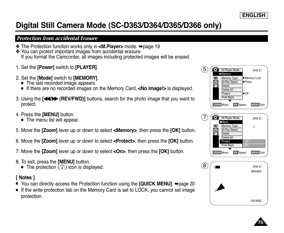 Protection from accidental erasure, The last recorded image appears | Samsung digital SC-D363 User Manual | Page 79 / 111