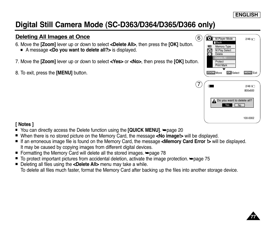 Deleting all images at once, English | Samsung digital SC-D363 User Manual | Page 81 / 111