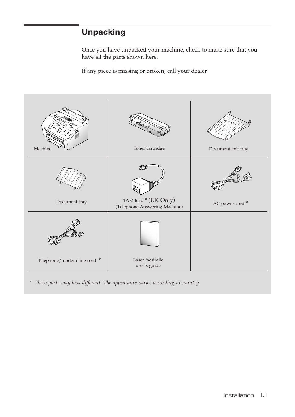 Unpacking | Samsung SF-515 User Manual | Page 10 / 48