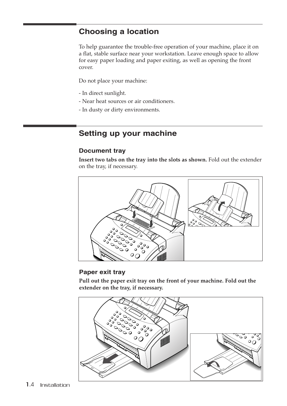 Setting up your machine, Choosing a location | Samsung SF-515 User Manual | Page 13 / 48