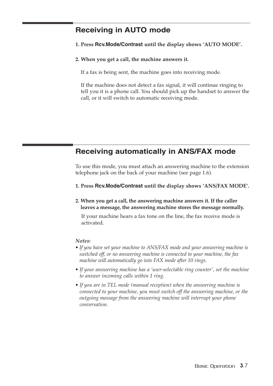 Receiving in auto mode, Receiving automatically in ans/fax mode | Samsung SF-515 User Manual | Page 37 / 48