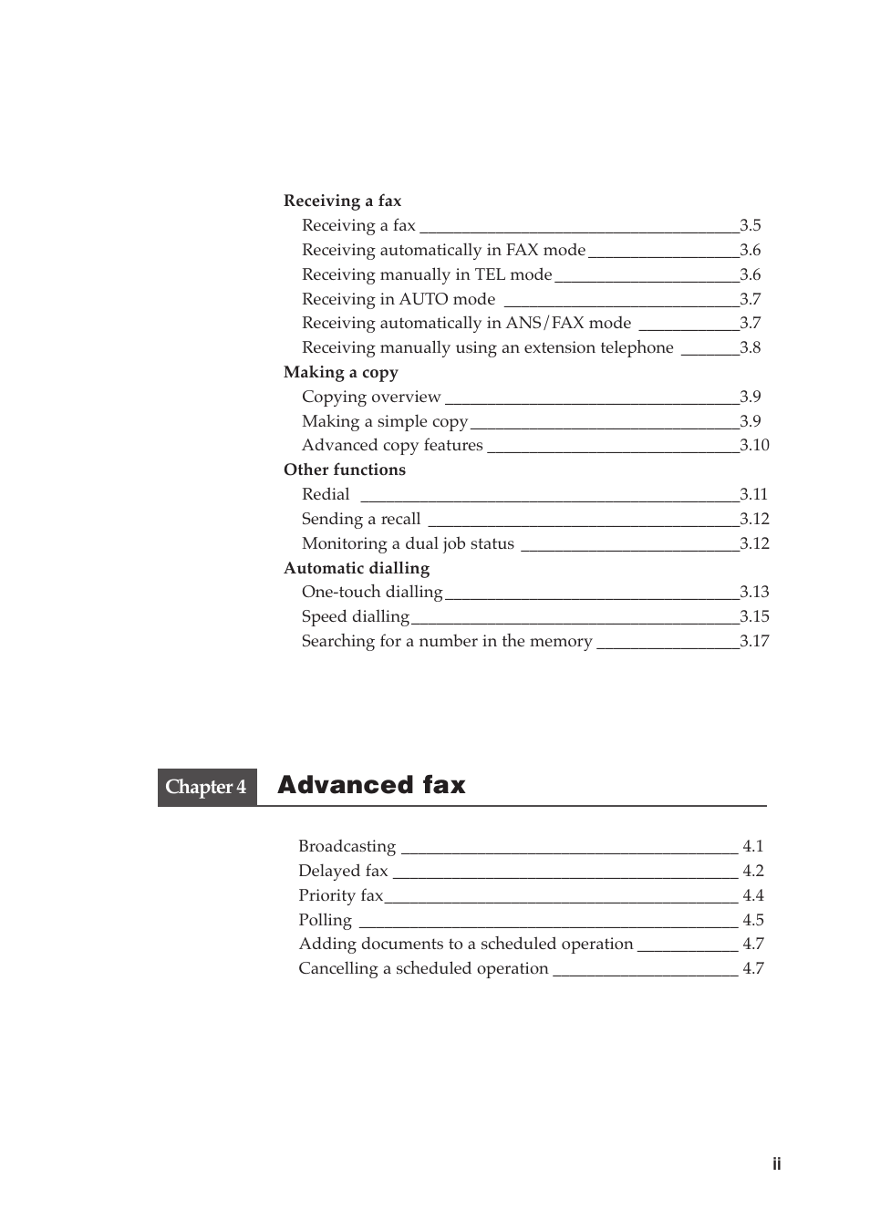 Advanced fax | Samsung SF-515 User Manual | Page 4 / 48