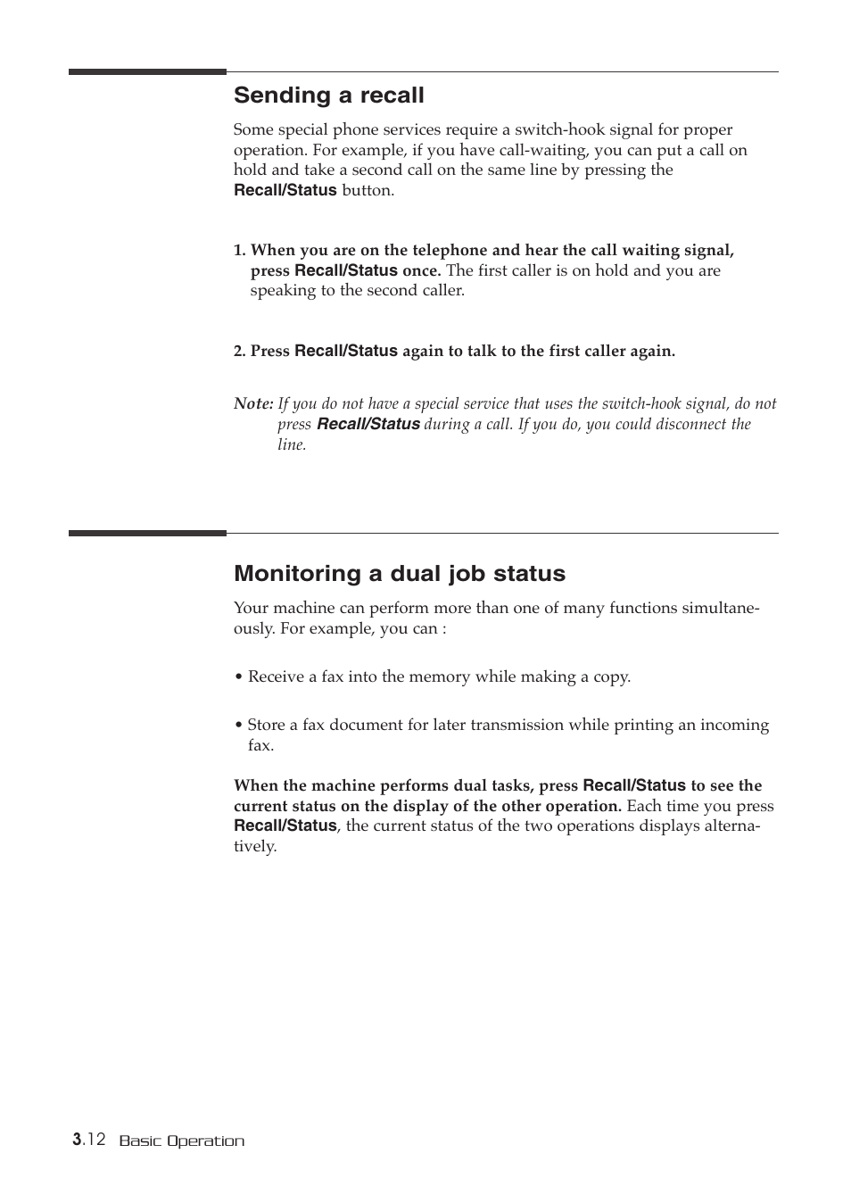 Sending a recall, Monitoring a dual job status | Samsung SF-515 User Manual | Page 42 / 48