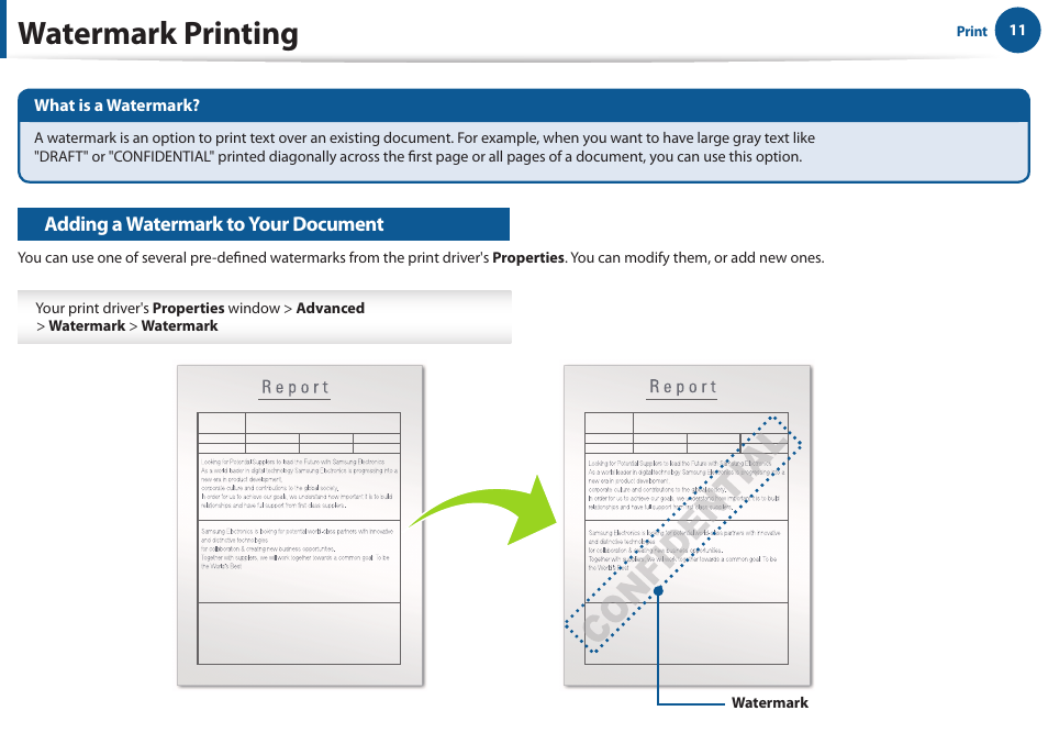 Watermark printing | Samsung All in One Printer User Manual | Page 11 / 60