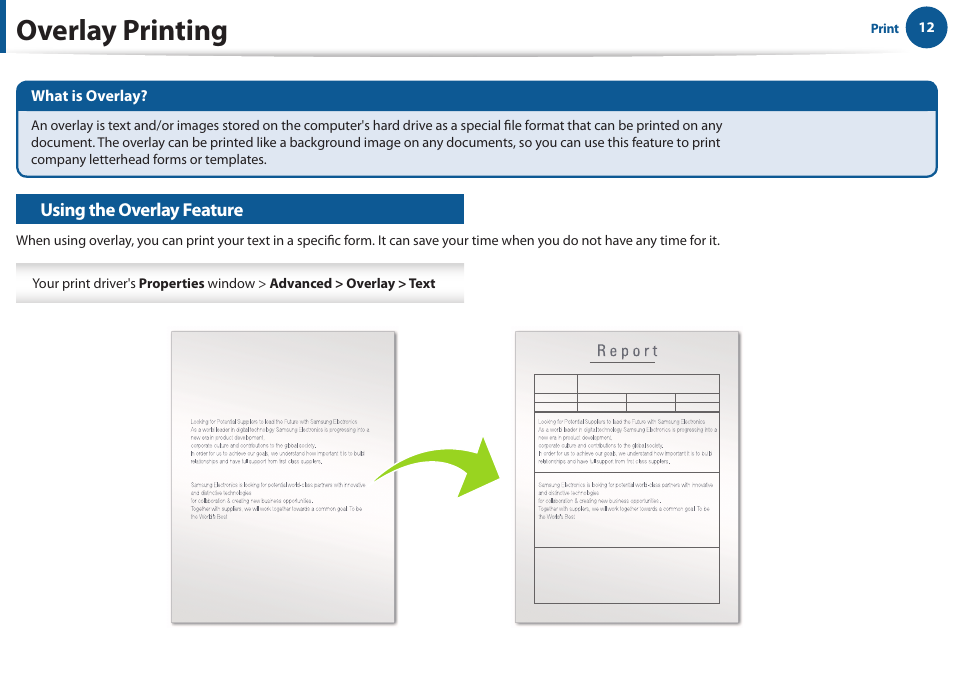 Overlay printing | Samsung All in One Printer User Manual | Page 12 / 60