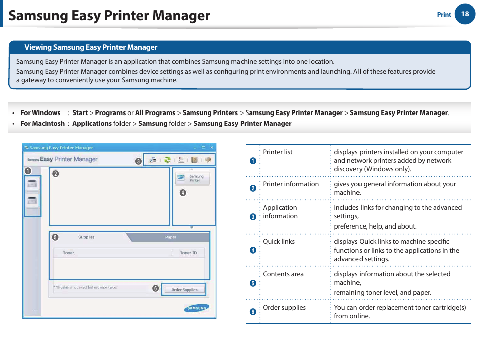 Samsung easy printer manager | Samsung All in One Printer User Manual | Page 18 / 60