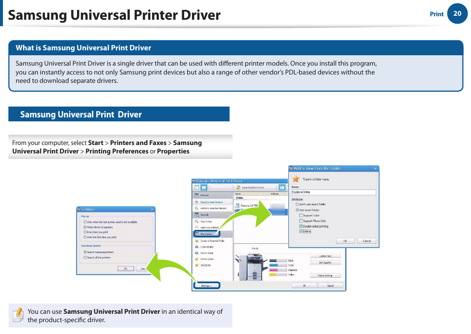 Samsung universal printer driver | Samsung All in One Printer User Manual | Page 20 / 60