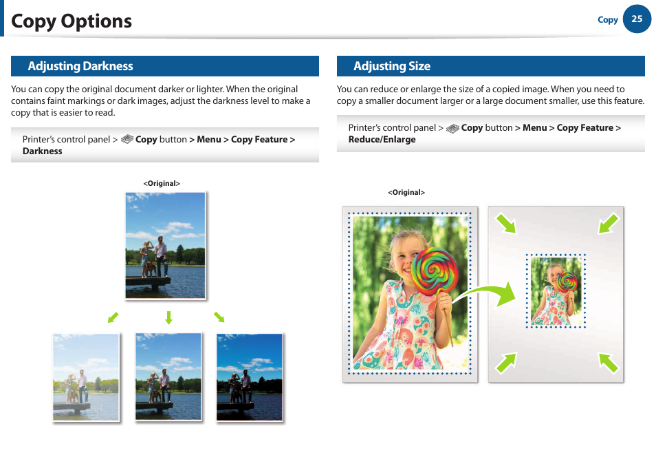 Copy options | Samsung All in One Printer User Manual | Page 25 / 60