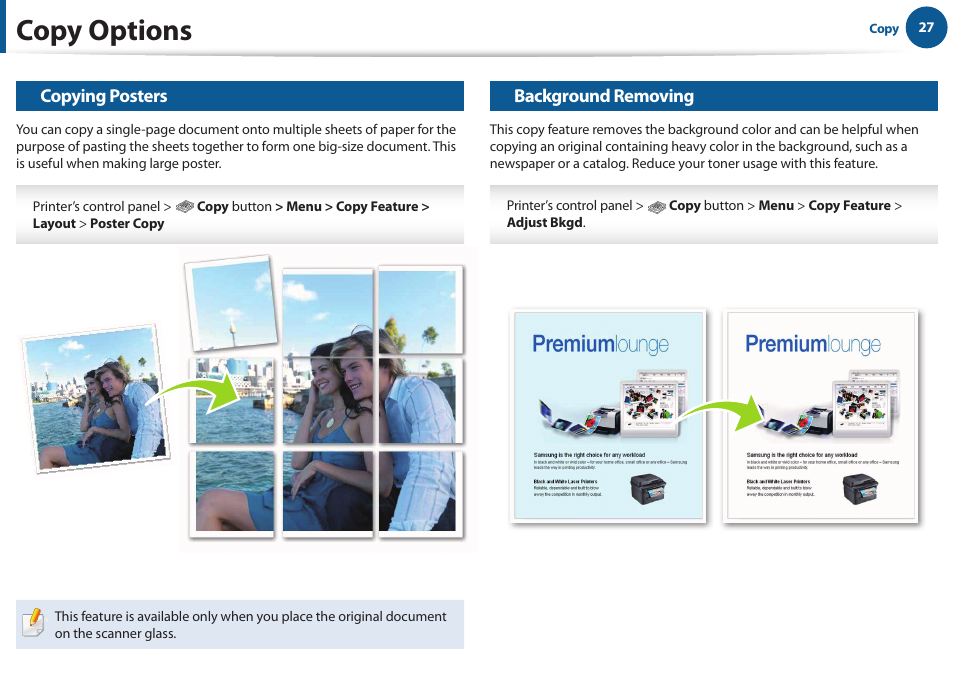 Copy options | Samsung All in One Printer User Manual | Page 27 / 60