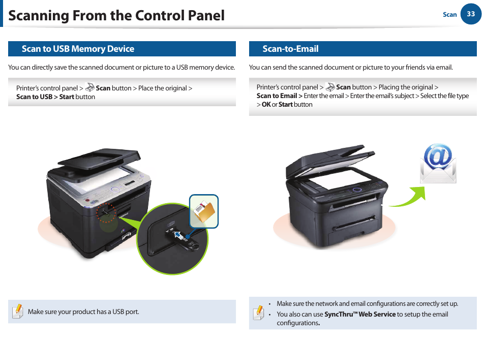 Scanning from the control panel | Samsung All in One Printer User Manual | Page 33 / 60