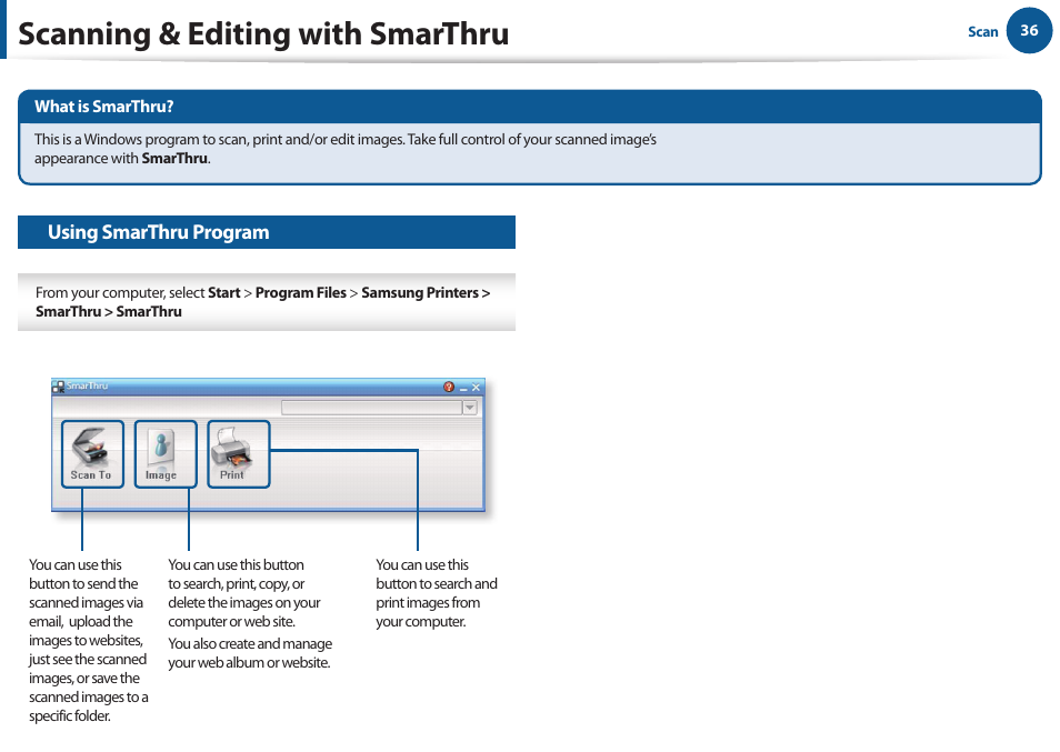 Scanning & editing with smarthru | Samsung All in One Printer User Manual | Page 36 / 60