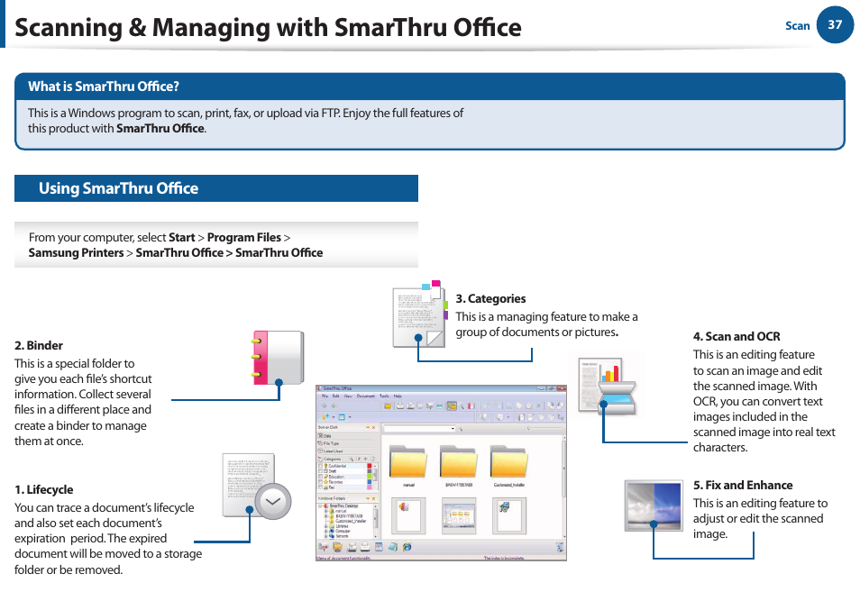 Scanning & managing with smarthru office | Samsung All in One Printer User Manual | Page 37 / 60